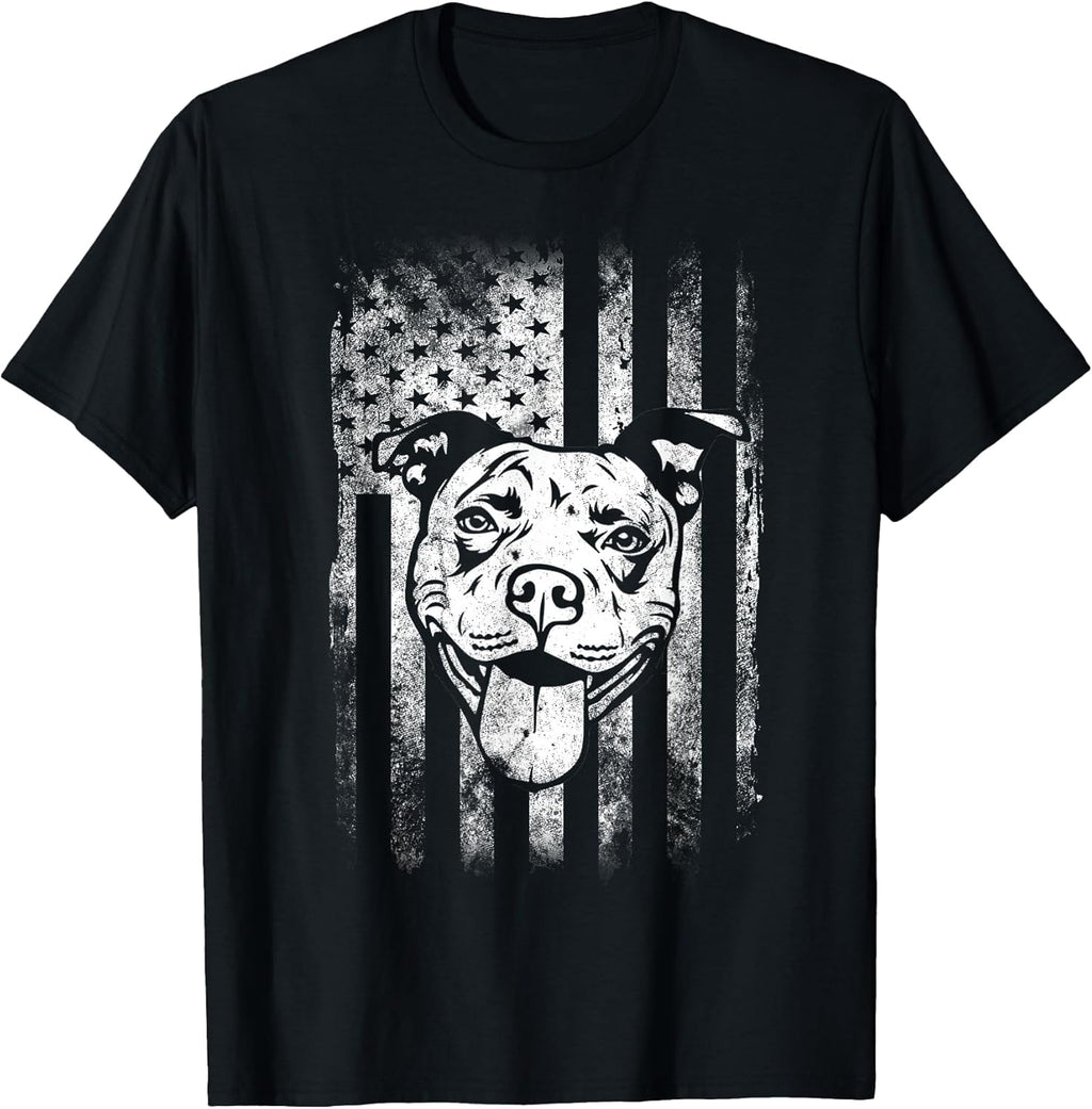 Patriotic Pitbull American Flag Dog Lover T-Shirt Small