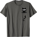 For Cat-Lover Cute Staring Black Cat Kitty In Pocket T-Shirt