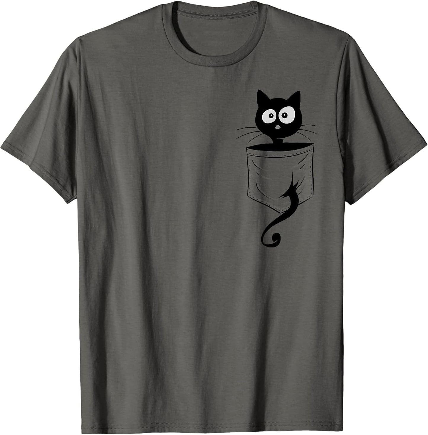 For Cat-Lover Cute Staring Black Cat Kitty In Pocket T-Shirt