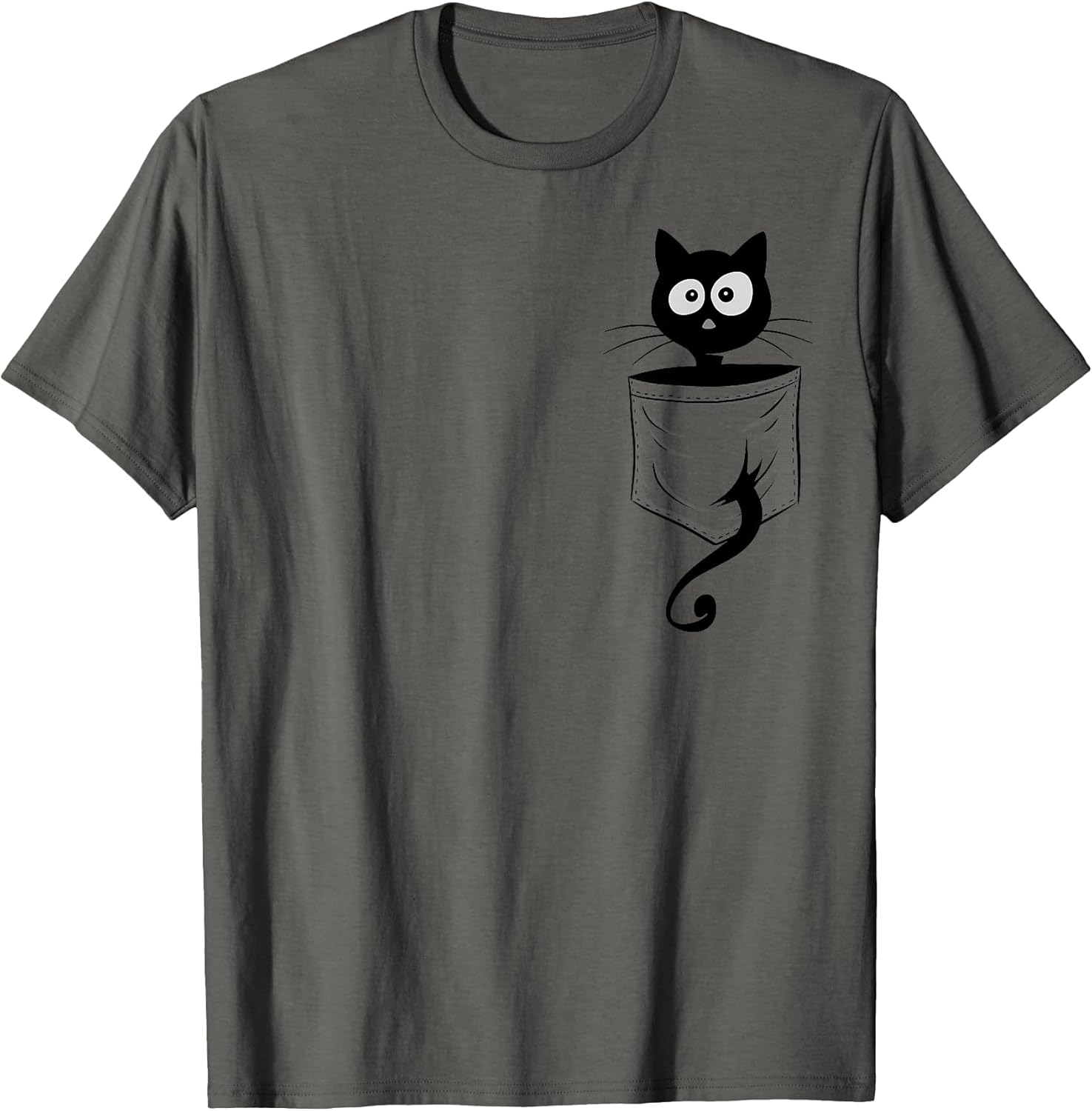 For Cat-Lover Cute Staring Black Cat Kitty In Pocket T-Shirt
