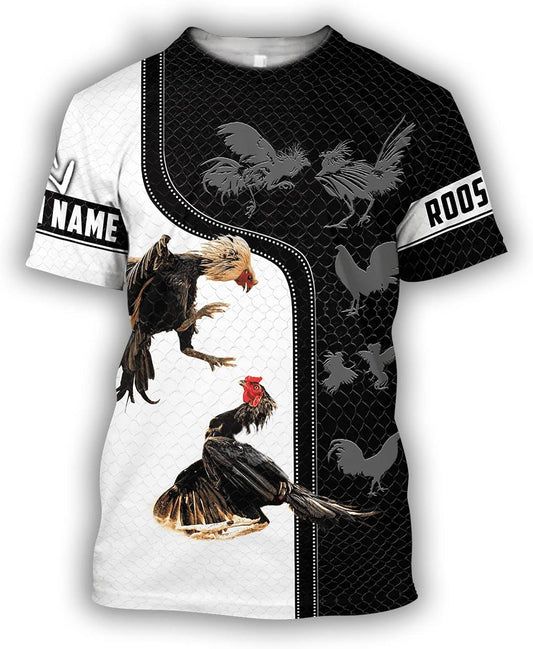 Personalized Rooster White Black 3D Shirt for Men & Women, Custom Name 3D T - Shirts Gift for Birthday, Anniversary