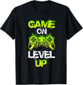 GAME ON LEVEL UP Gaming T-Shirt - Unisex-Adults, Unisex-Kids - Black - Small - Short Sleeve - T-Shirt