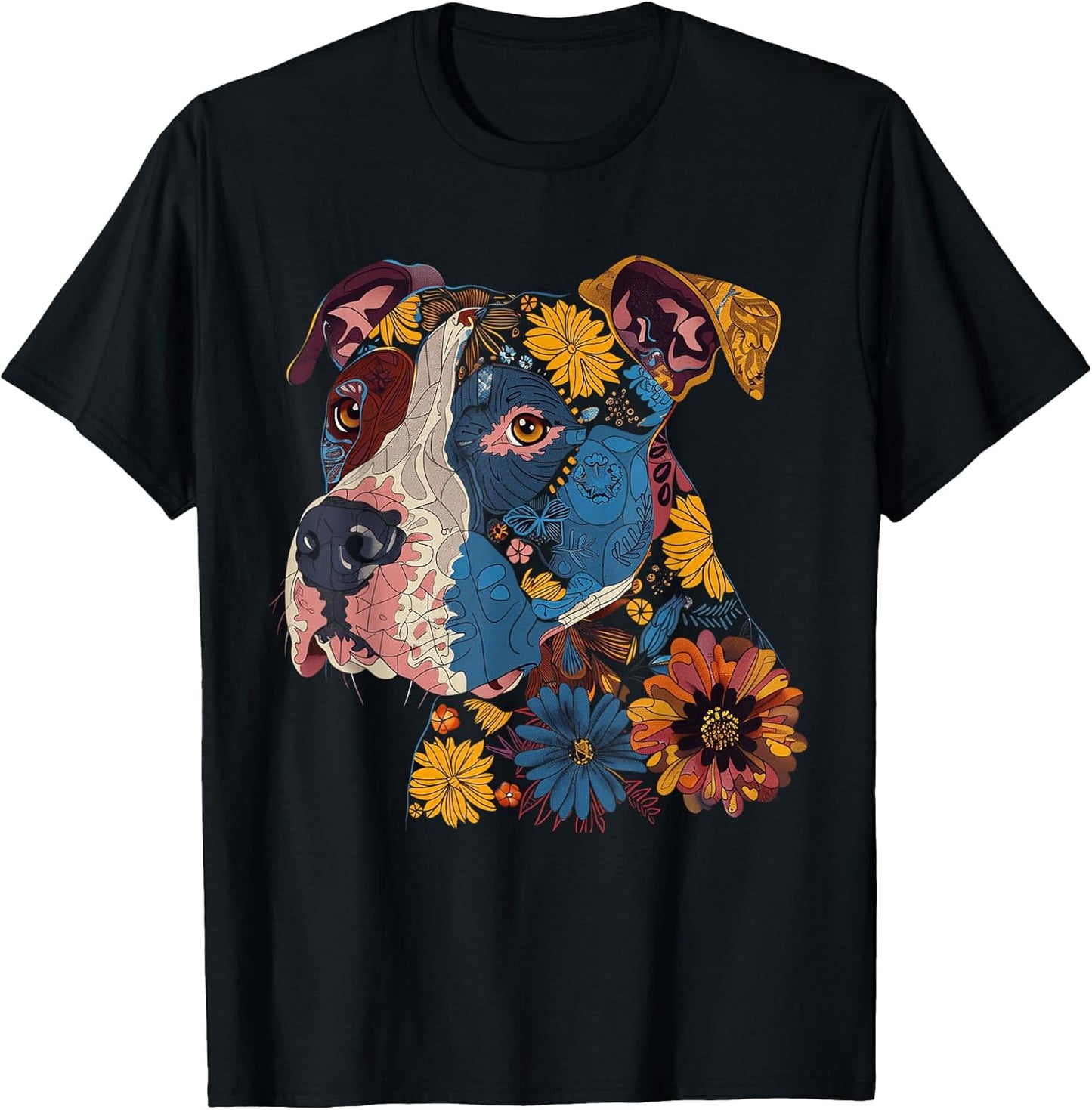 Pitbull Floral Dog Lover Vintage Flower Art Pitbull Mom Dad T-Shirt