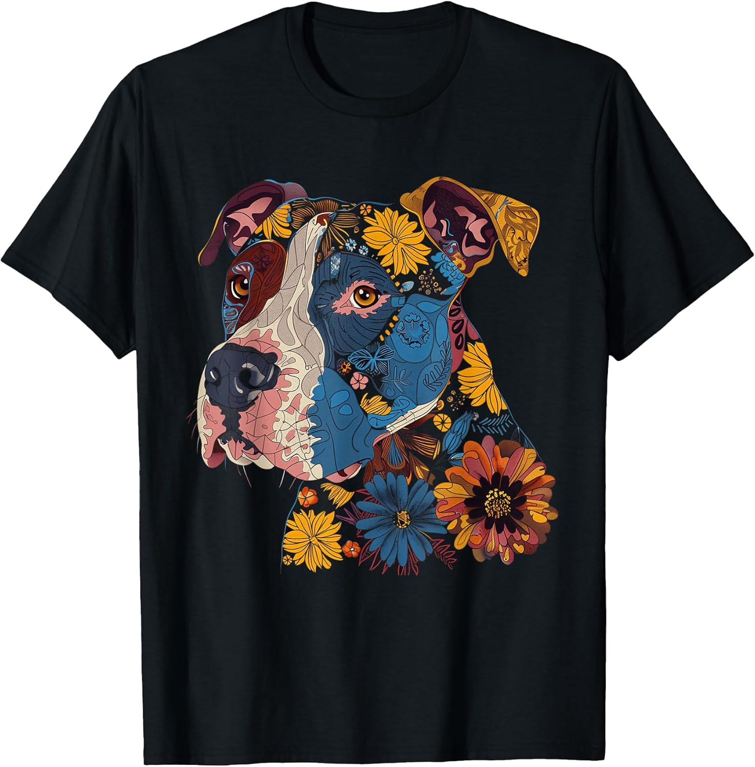 Pitbull Floral Dog Lover Vintage Flower Art Pitbull Mom Dad T-Shirt