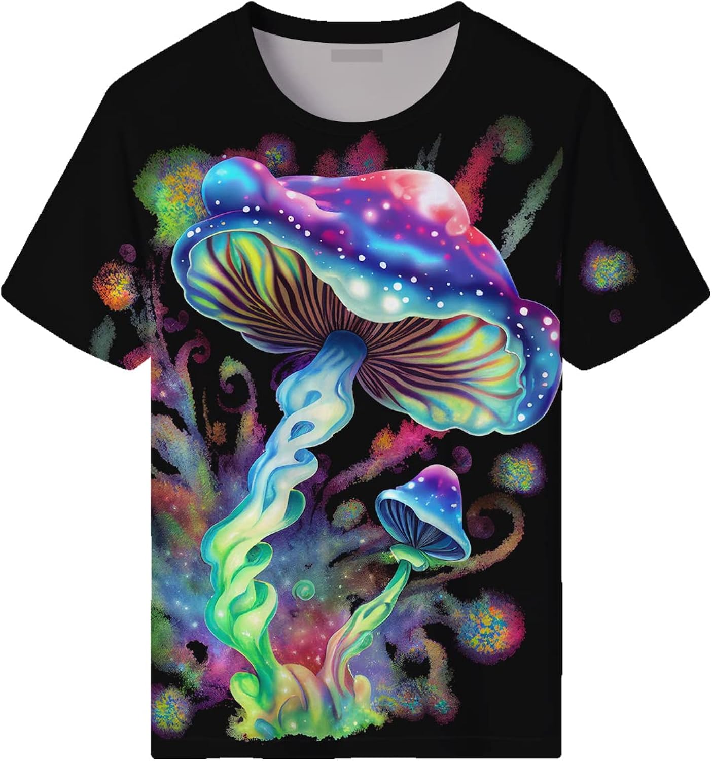 Novelty Tie Dye Style T-Shirts for Men Mushroom Print Shirt with Short Sleeves
