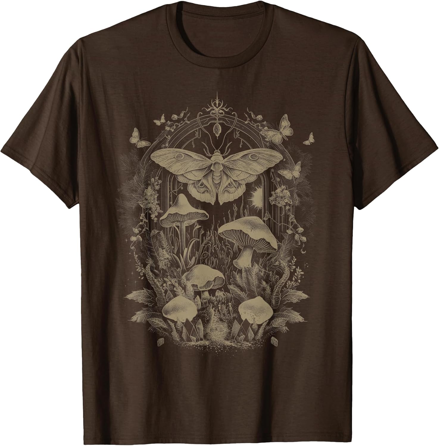 Cute Moth Aesthetic Floral T-Shirt for Women & Girls, Unisex-Adults & Kids, Brown, Small, Short Sleeve, Classic Fit