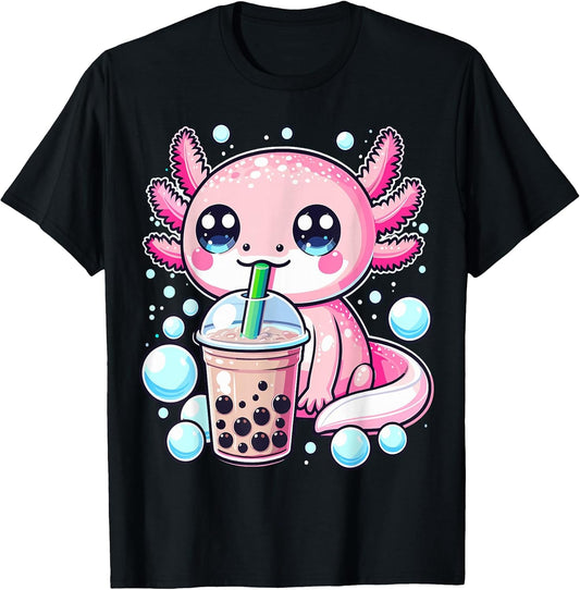 Bobalotl Kawaii Axolotl Drinking Boba Tea