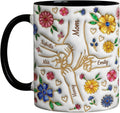 Custom Mom Mug - Mom Hold Our Hands, 3D Effect Printed Mug with Kids Names for Mama, Personalized Mother's Day Coffee Cup, Mothers Day Coffee Mugs Gifts for Mommy Grandma Women