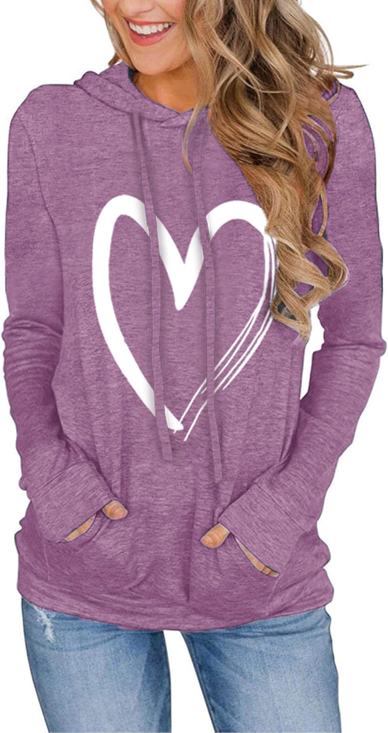 Women's Hoodies Pullover Cute Heart Sweatshirts Long Sleeve Tops with Pockets