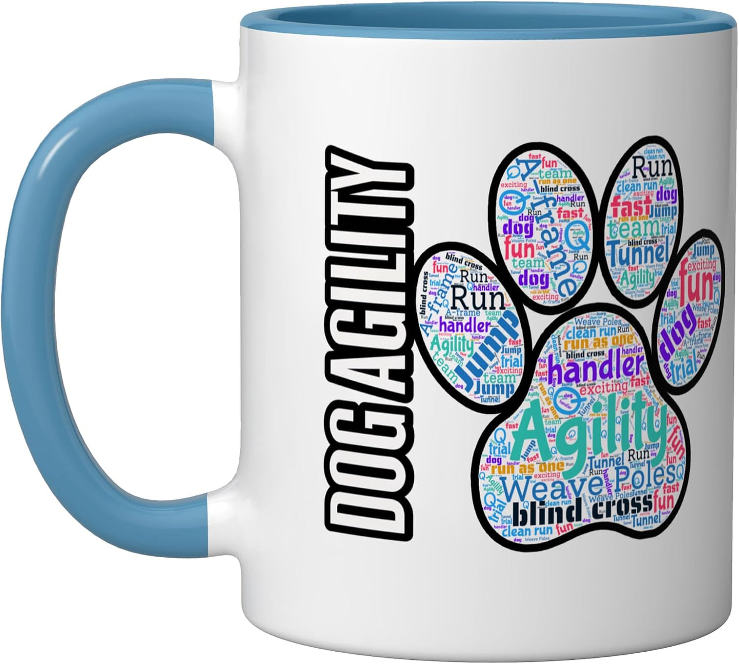 Fun Dog Agility shirt - dog agility word cloud, paw shape Ceramic Mug, Blue/White