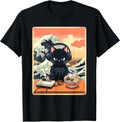 Retro Gamer Cat with Ramen Great Wave for Anime Fans T-Shirt