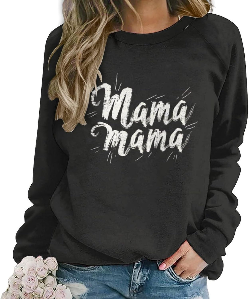 Womens Crewneck Sweatshirt Cute Mama Letter Print Long Sleeve Loose Fashion Plus Size Graphic Pullover Top