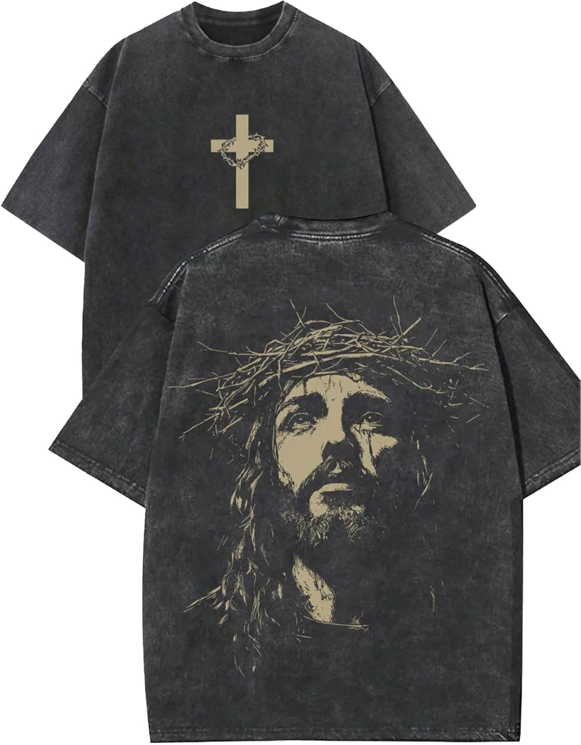 Men's Washed Cotton T-Shirt, Vintage Christian Faith Streetwear, Heavyweight Retro Bible Verse Graphic Oversized Tee