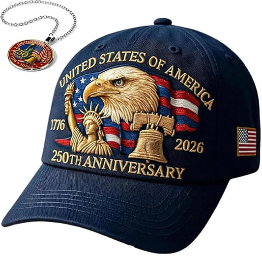 250 Anniversary USA Hat - Retro Embroidered 250th Anniversary Patriotic Adjustable Baseball Cap for Men and Women