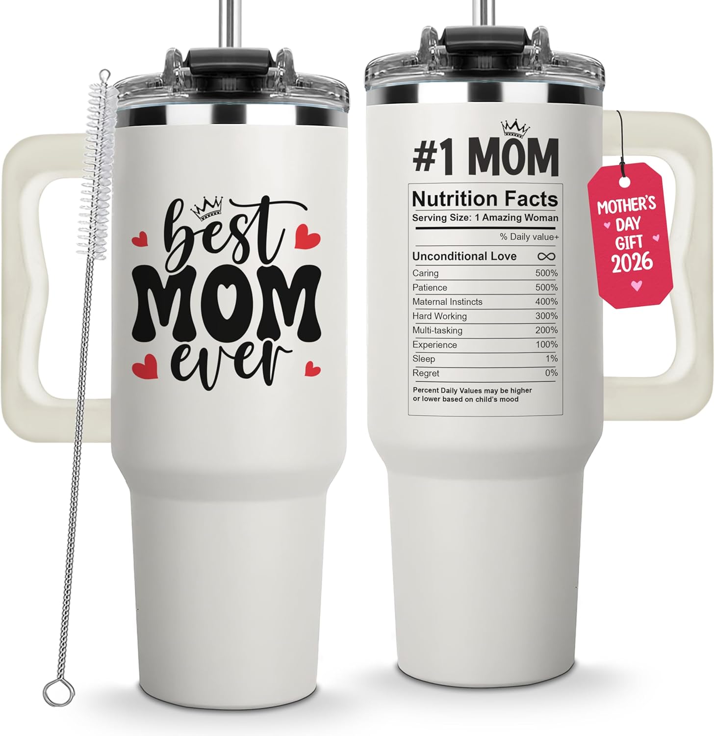 Mothers Day Gifts For Mom - Best Mom Ever Tumbler With Handle 40oz, Mommy Coffee Mug, Mama Tumblers, Momma Gift Ideas from Kids, Daughter, Son, Funny Birthday Present For Her, Mother Day Gift Tumbler