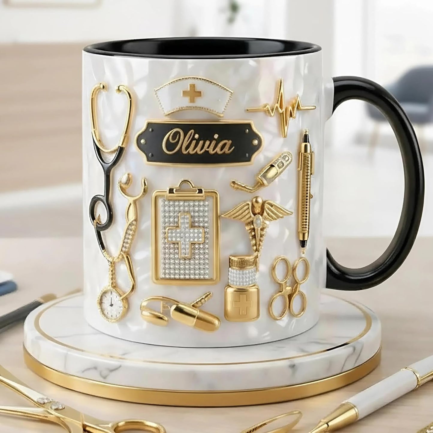 Personalized Nurse Mug with Faux 3D Effect, Custom Name RN Mug, Nurse Life Coffee Cup, Mothers Day Gift, Nurses Appreciation Gift, Custom Gifts for Nurses A1