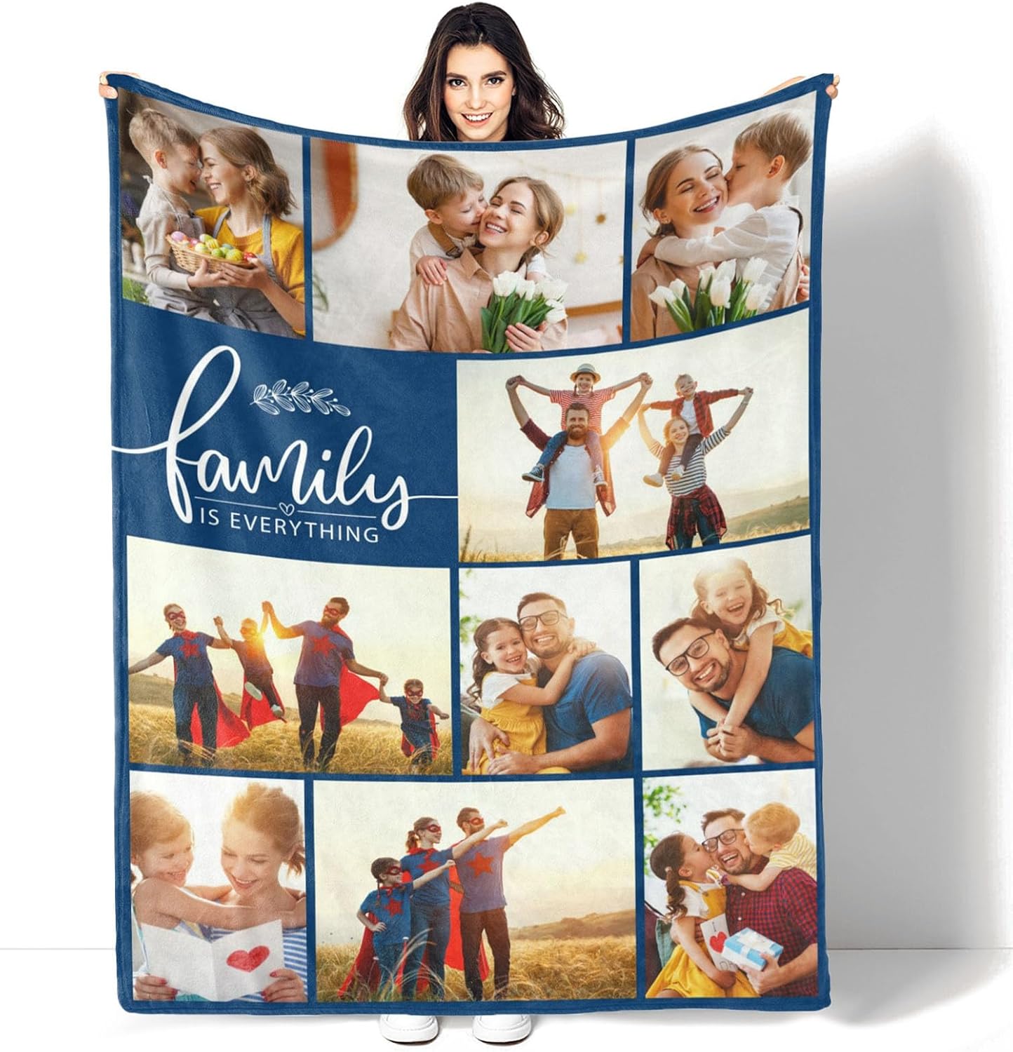 Custom Blanket with Photos: Made in USA, Personalized Blanket Memorial Gift 10 Photos Collage Customized Blankets, Throw Blanket for Family Lover Birthday Wedding Christmas, Crib