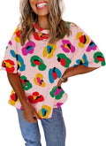 Women 2026 Abstract Print Blouses Casual Short Sleeve Crewneck Chic Boho Tops Loose Fit Flowy Tunic