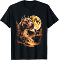 Pitbull Howling Moon Fantasy Pittie Dog Wilderness Vintage T-Shirt