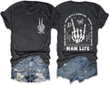 Mama Shirts for Women Mom Life Skeleton Hand T-Shirt, Vintage Rock Style Crewneck Tee