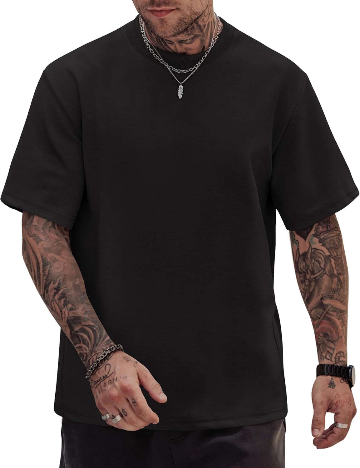 Mens Oversized T-Shirts Heavyweight Cotton Stretch Fashion Thick Tee Tops (S-3XL)
