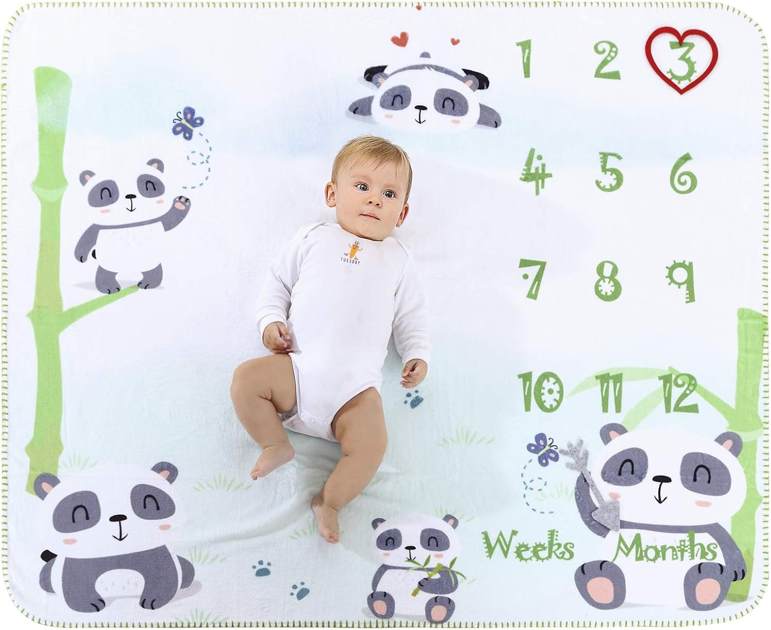 InnoBeta Baby Monthly Milestone Blanket, Flannel Plush Newborn Infant Photo Blanket, for Pictures Photography for Newborn Boys & Girls New Mom Gifts (Panda)