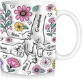 Custom Grandma Coffee Cup with Grandkids Name, Personalized Mom Mug with Names and Holding Kids Hands, Customized Mothers Day Coffee Mugs Birthday Gifts for Mom Grandma from Daughter Son Husband