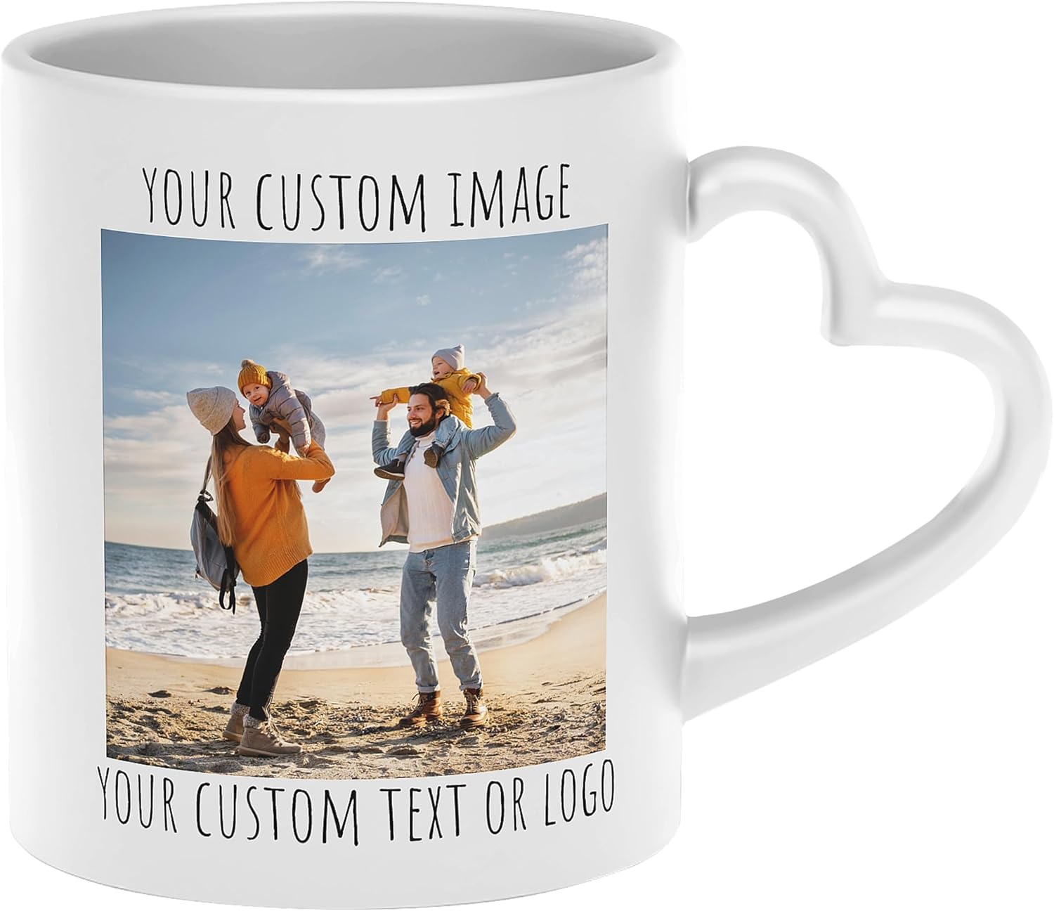 Personalized Heart Handle Coffee Mug – Custom Coffee Mug with Photo, Text or Logo | Taza Personalizada | Unique Personalized Gifts for Mom, Boyfriend, Girlfriend, Best Friend, Christmas | White - 11oz