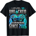 Level 11 Unlocked Awesome Since 2015 11th Birthday Gaming T-Shirt