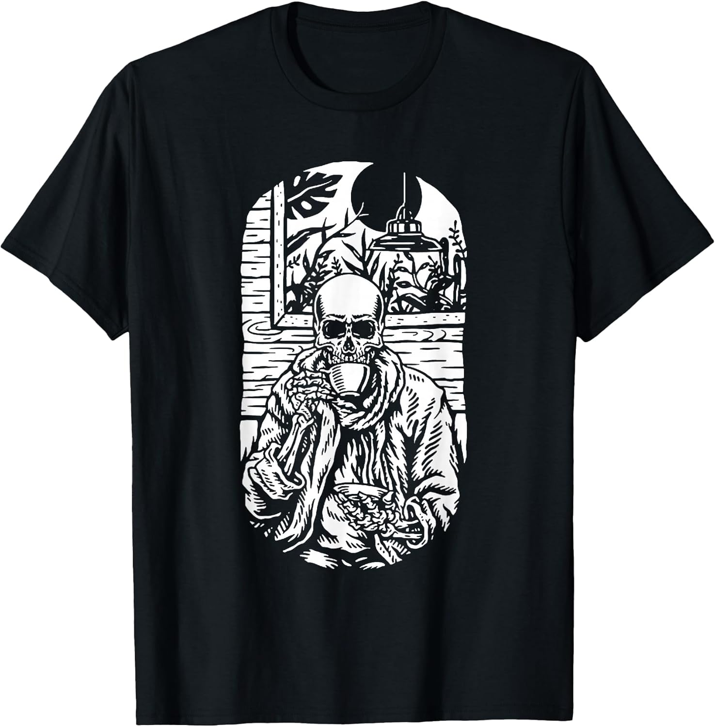 Human Skeleton Drinking Coffee Scary Smiling Skull