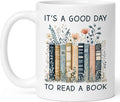 Bookish Mothers Day Gifts - It’s A Good Day To Read A Book Mug, Bookish Coffee Mug with Stacked Novel Design, Bookworm Mugs for Readers, Birthday Gifts for Books Lovers Women