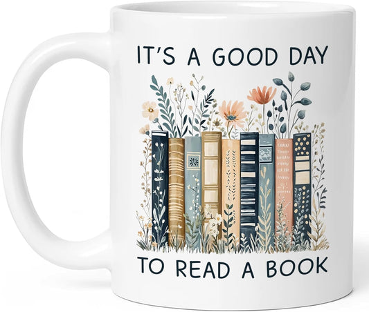 Bookish Mothers Day Gifts - It’s A Good Day To Read A Book Mug, Bookish Coffee Mug with Stacked Novel Design, Bookworm Mugs for Readers, Birthday Gifts for Books Lovers Women