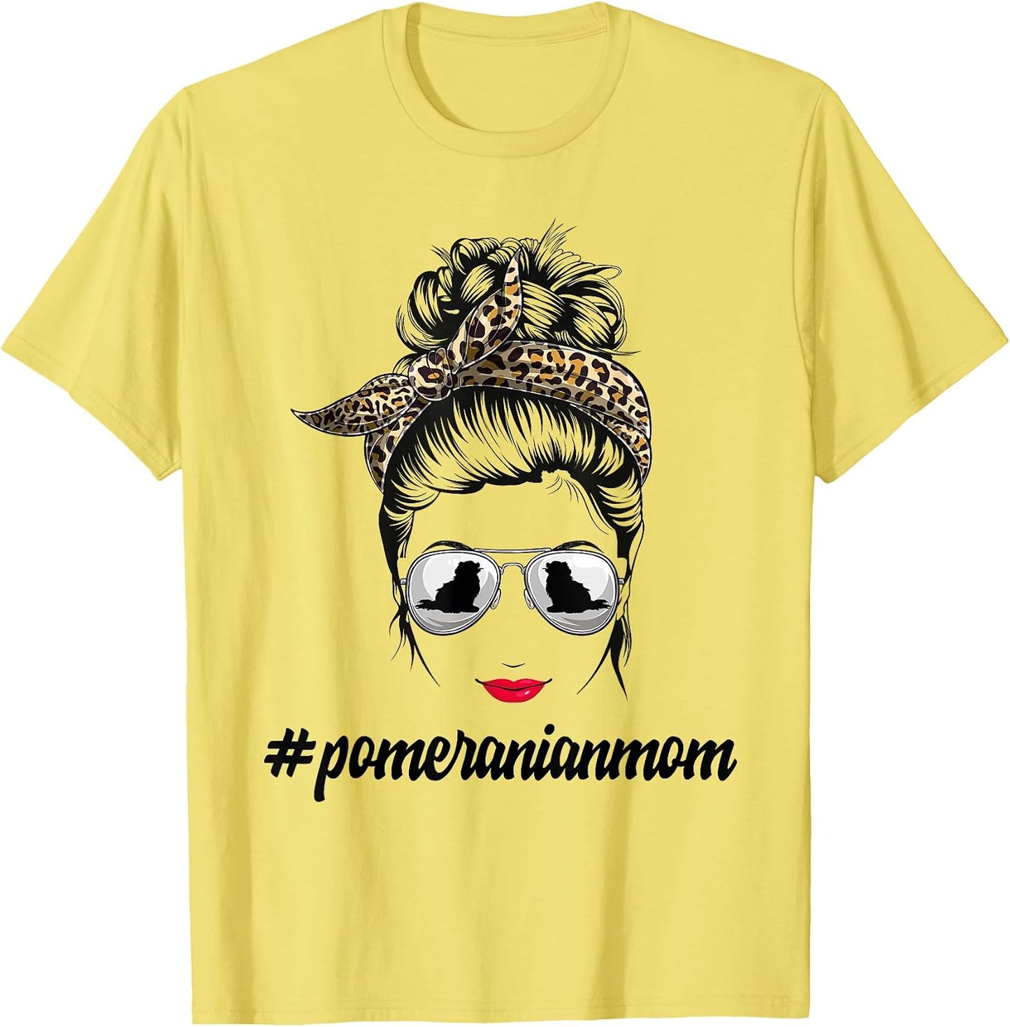Pomeranian Dog Mom Messy Bun Leopard Women Puppy Pet Lover T-Shirt