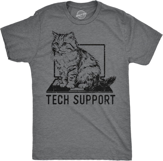 Mens Tech Support Funny T Shirts Cute Kitten Graphic Tee for Men