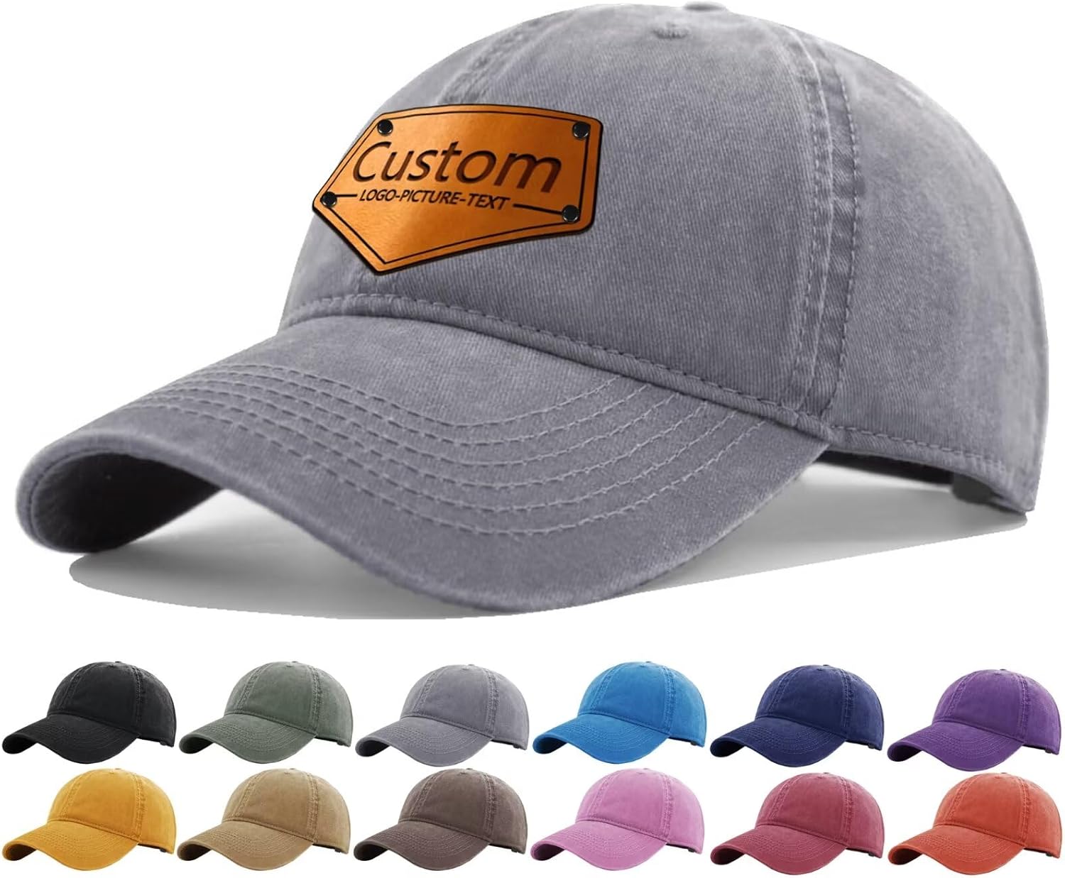 Custom Hats for Men Personalize Custom Baseball Leather Patch Hat Laser Engraved Logo&Text