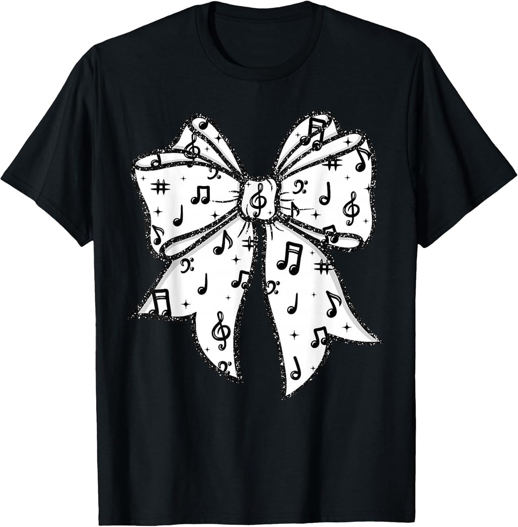 Music Notes Coquette Bow Music Teacher School Musician Band T-Shirt