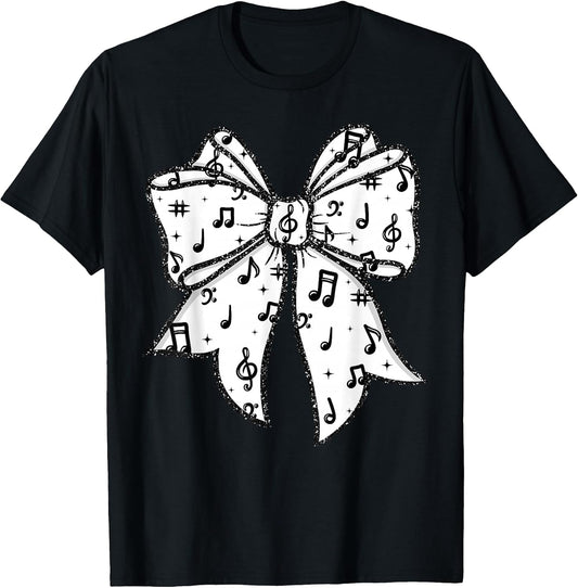 Music Notes Coquette Bow Music Teacher School Musician Band T-Shirt