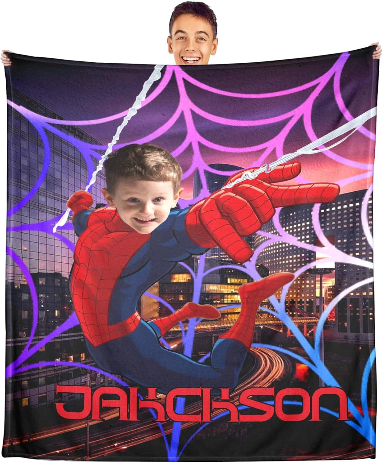 Kids Superhero Blanket, Custom Fannel Throw Blanket for Boys Adults Personalized Super Hero Blanket with Photo and Name, Personalized Christmas Birthday Gifts for Superhero Fans