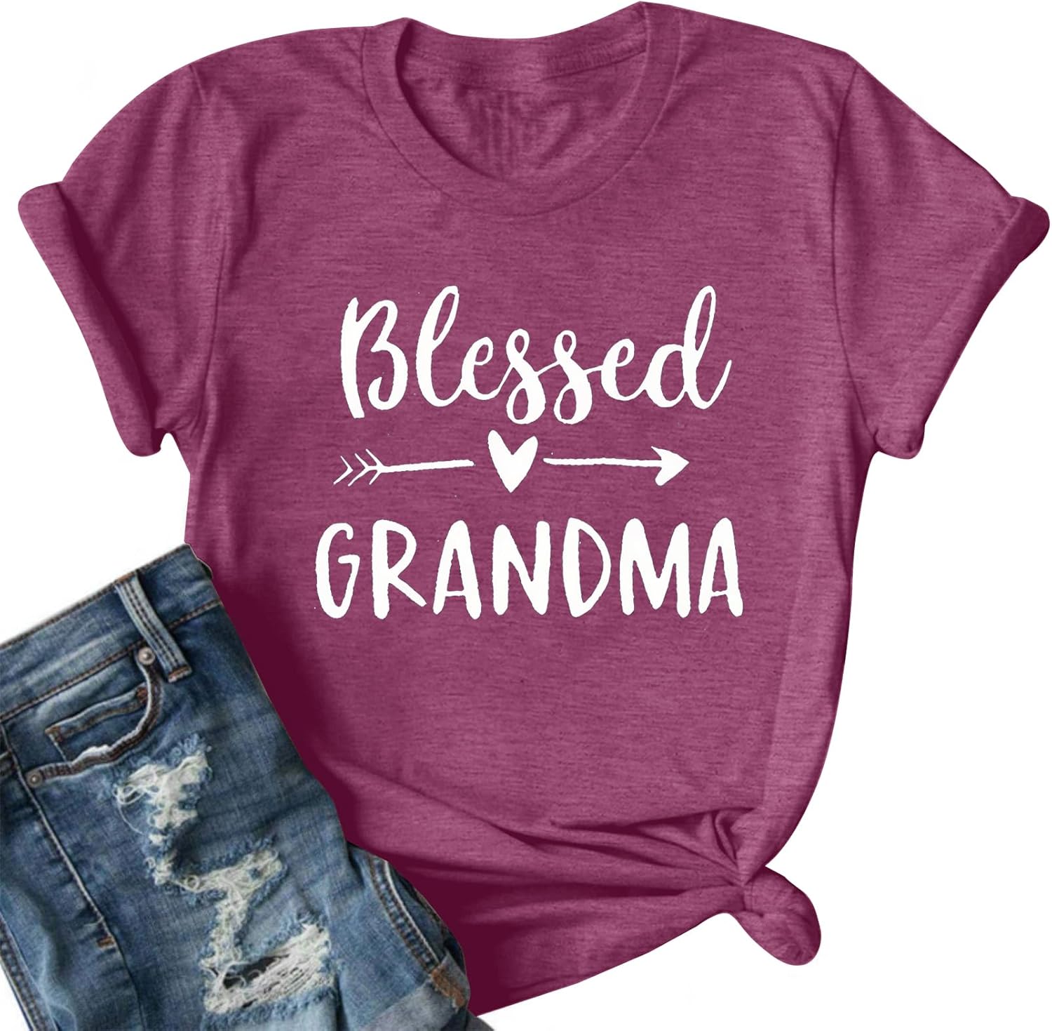 Blessed Grandma Shirt Funny Cute Graphic Tees Women Letter Print T-Shirt Casual Short Sleeve Tops