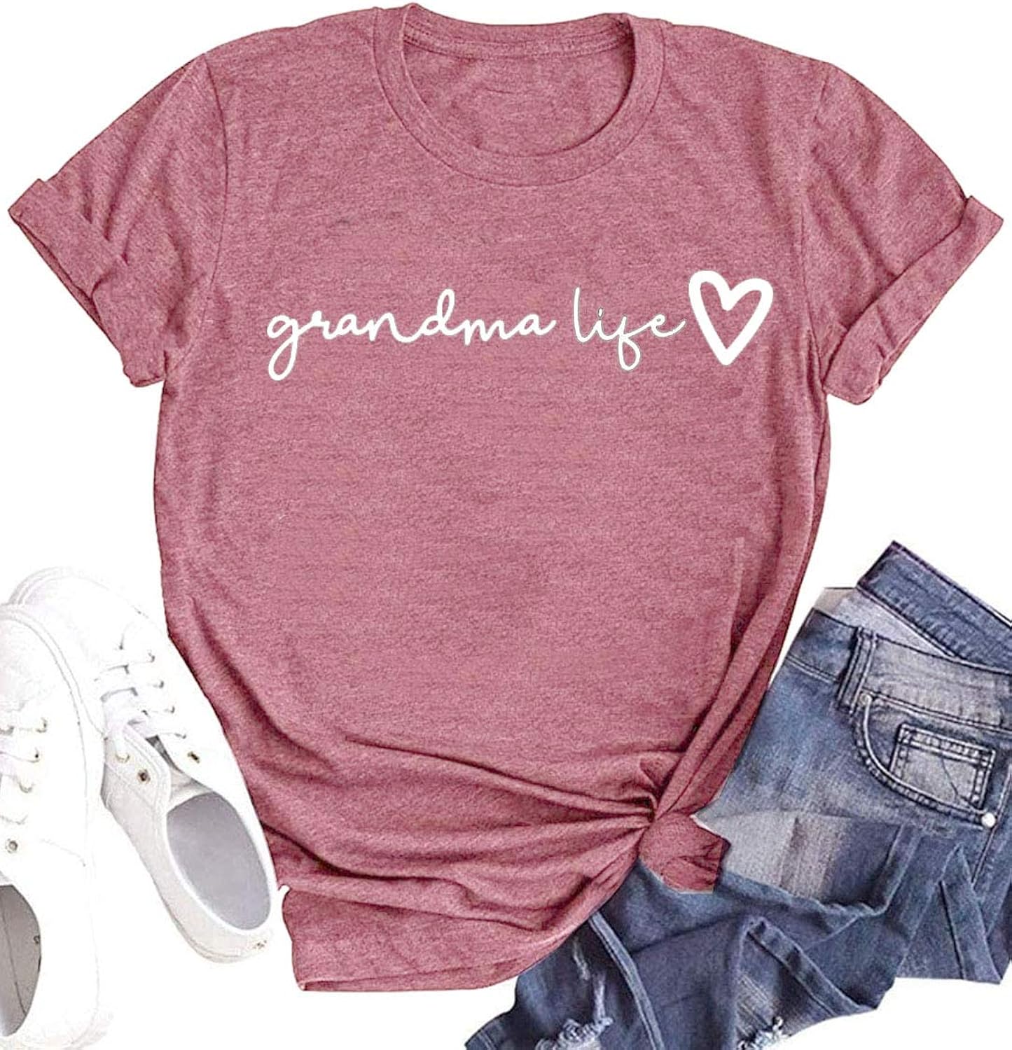 Grandma Shirt Women Casual Grandma Life Heart Printed T-Shirt Funny Tee Shirt for Grandma