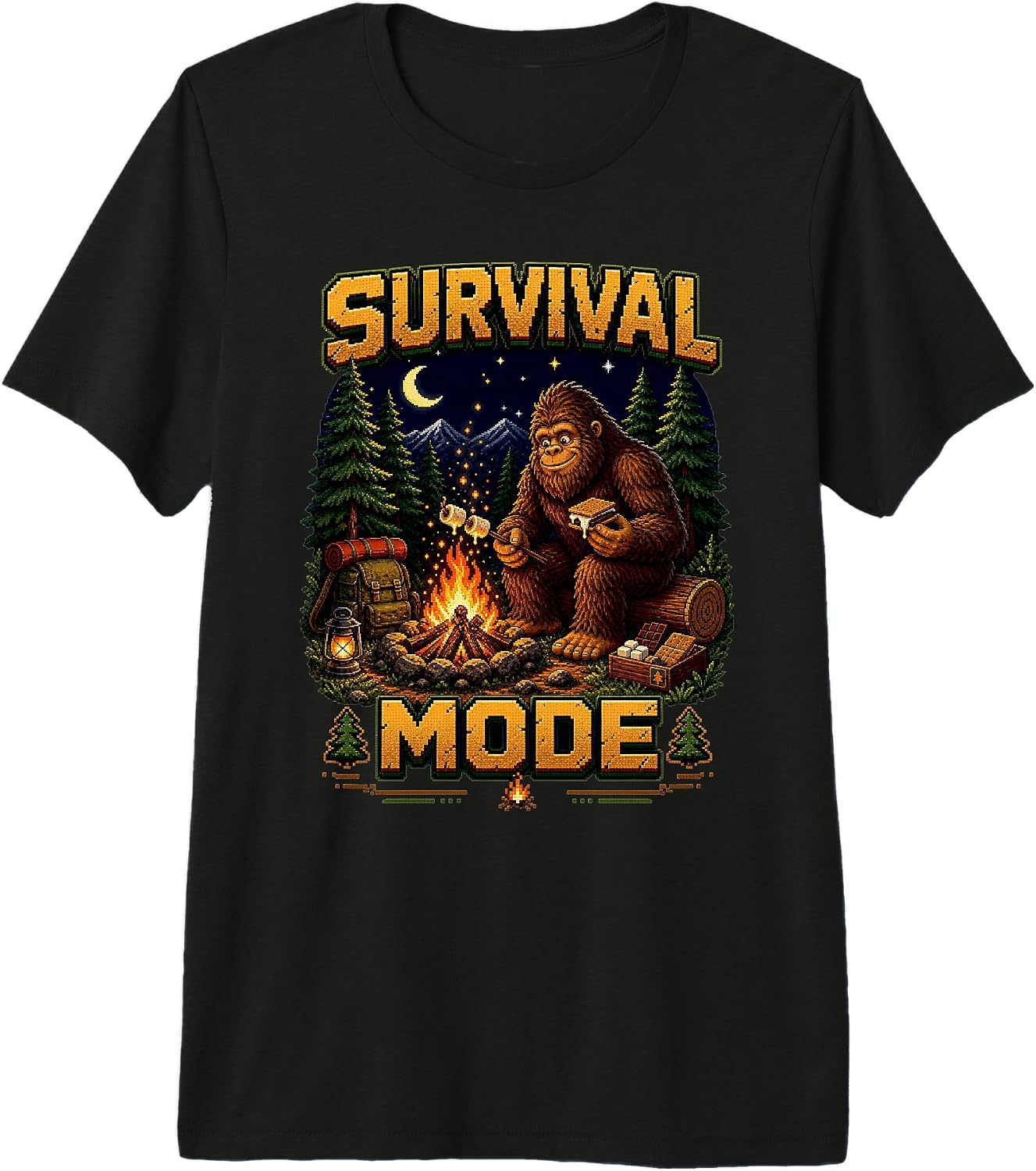 Funny Bigfoot Smores Camper Pixel Gaming Design