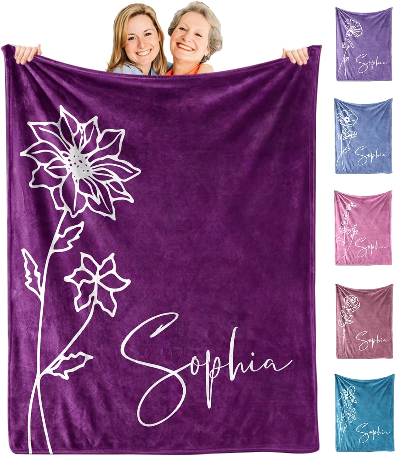 Mothers Day Personalized Gifts for Mom, Custom Blanket with Name and Birth Month Flowers, Personalized Blankets for Adults, Customized Throw Blanket Birthday Gifts for Women