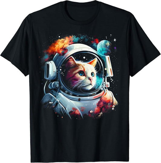 Astronaut Cat or Funny Space Cat on Galaxy Cat Lover T-Shirt for Men Women Kids