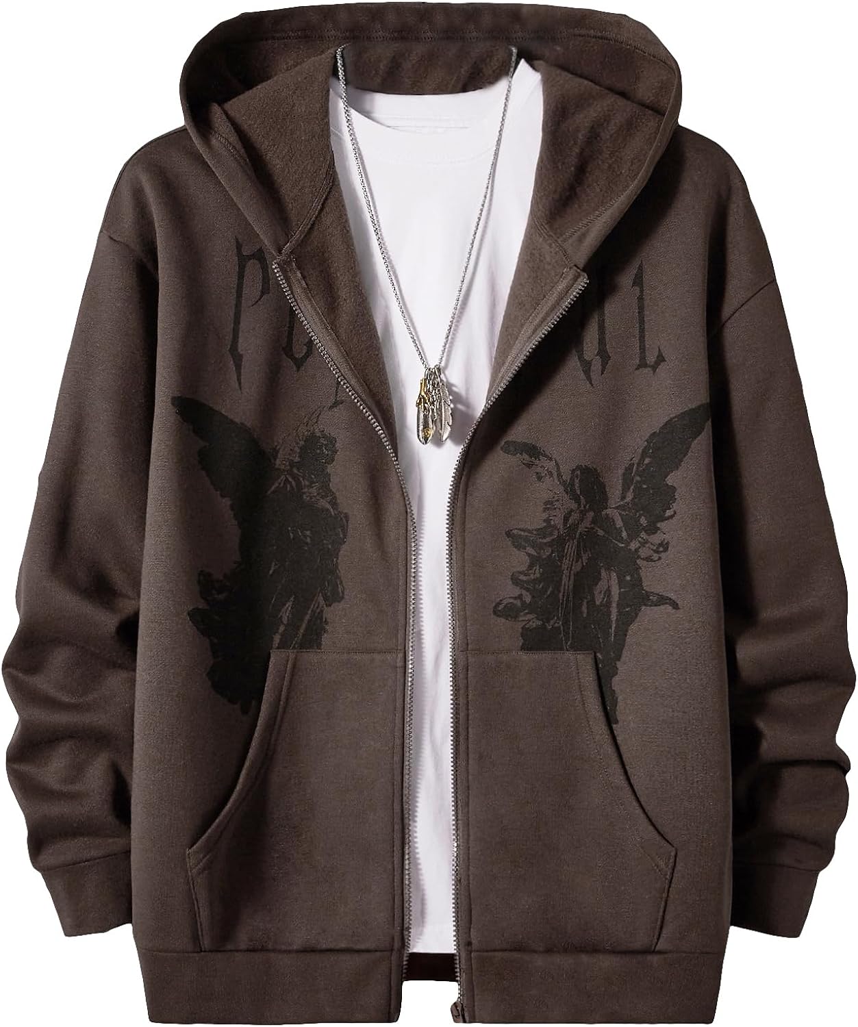 Men's Graphic Zip Up Hoodies Streetwear Jacket Letter Print Long Sleeve Sweatshirt with Pocket