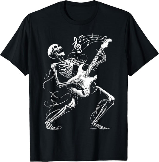 Skeleton Playing Guitar Music Gifts for Men Women Rock Band T-Shirt