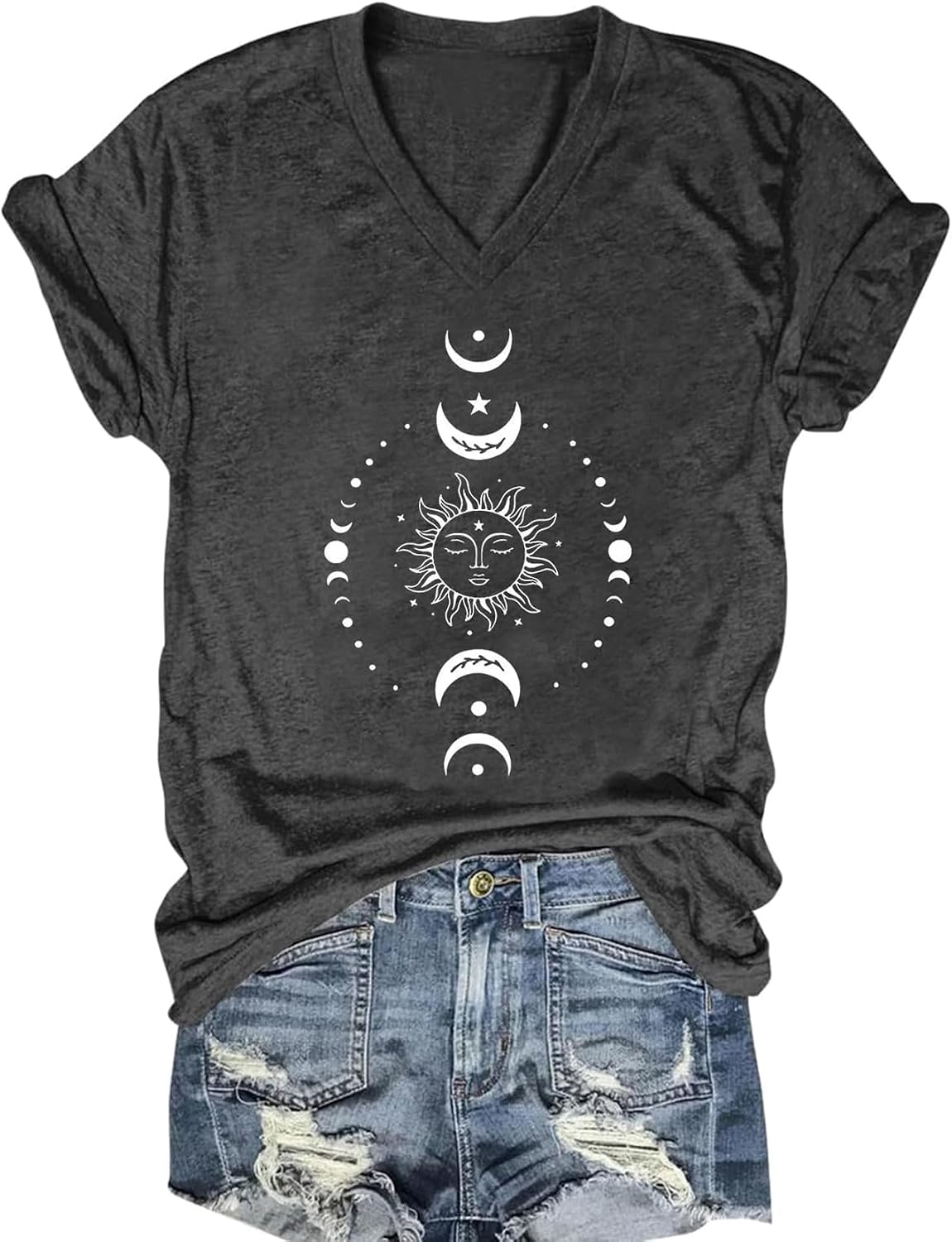 Women's T-Shirts V-Neck Summer Graphic Tee Vintage Boho Flowers Short Sleeve T Shirt Tops