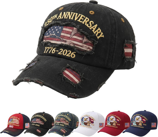 250th Anniversary USA Hat 1776-2026 Patriotic Baseball Cap, Retro Embroidered Adjustable 250 Year Independence hat