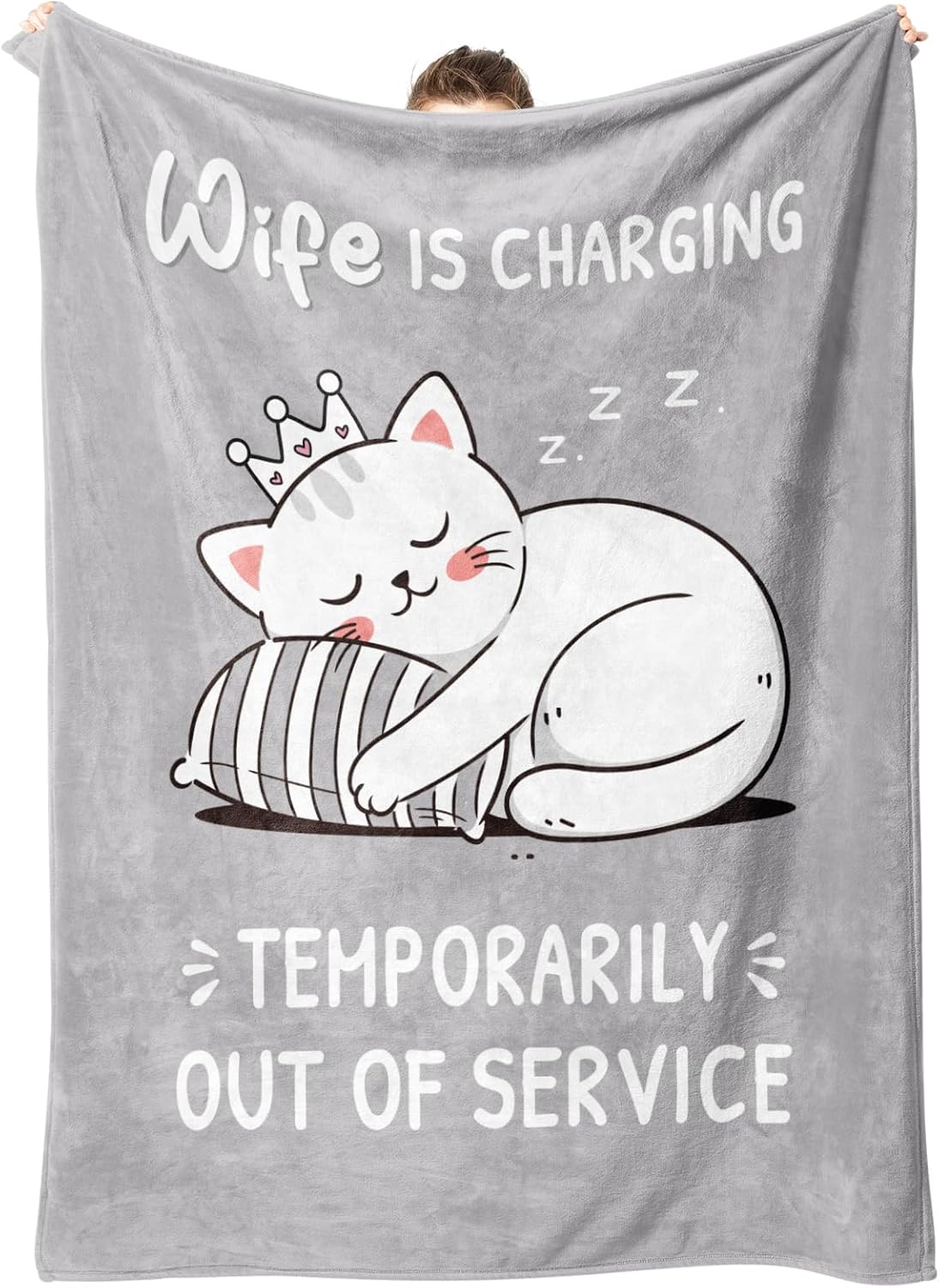 Mothers Day Wife Gift, Wife Birthday Gifts Ideas, Wifey is Charging Blanket, Wedding Anniversary Romantic Gifts for Wifey, Gift for Her Blanket, 60”× 50”（Gray）