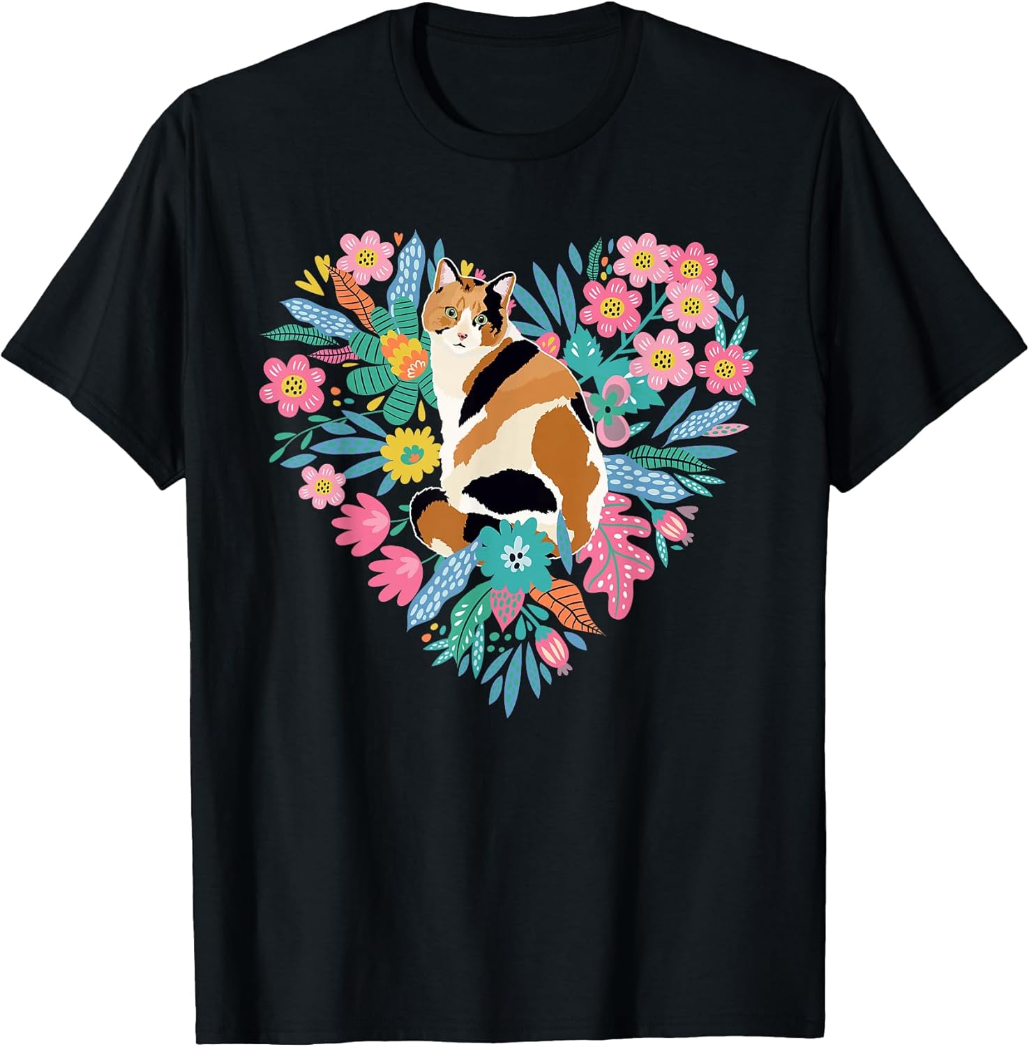 Calico Cat Flowers Calico Cat Owner Calico Cat Lover T-Shirt