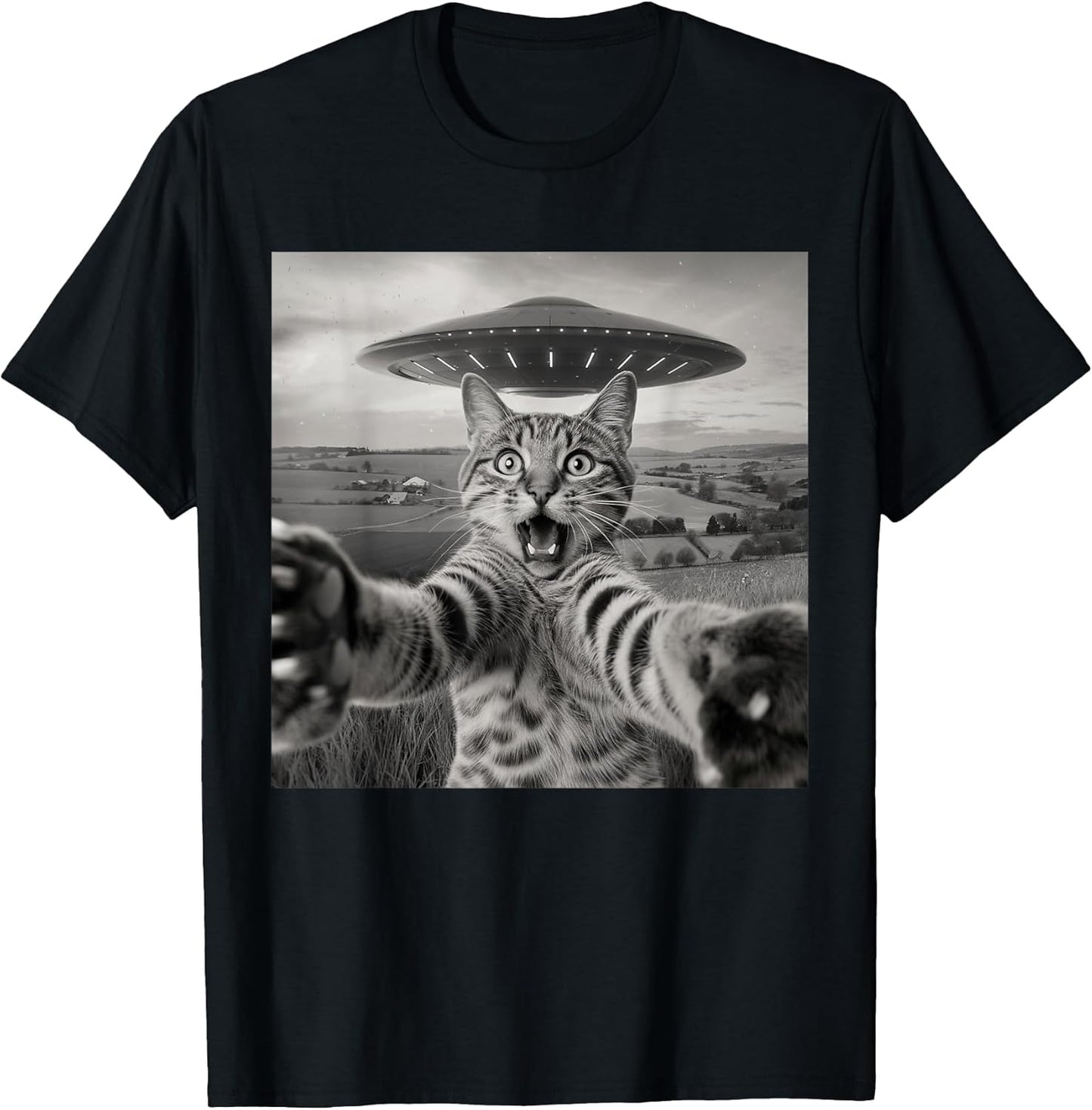Funny Hilarious Cat Alien Selfie with UFOs Apparel